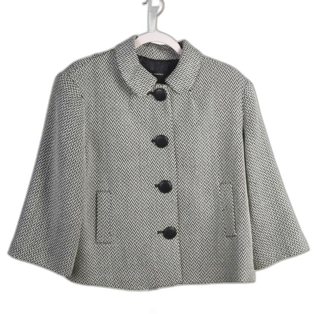 New York and Company Black / White Chevron Tweed Blazer Jacket Size XL